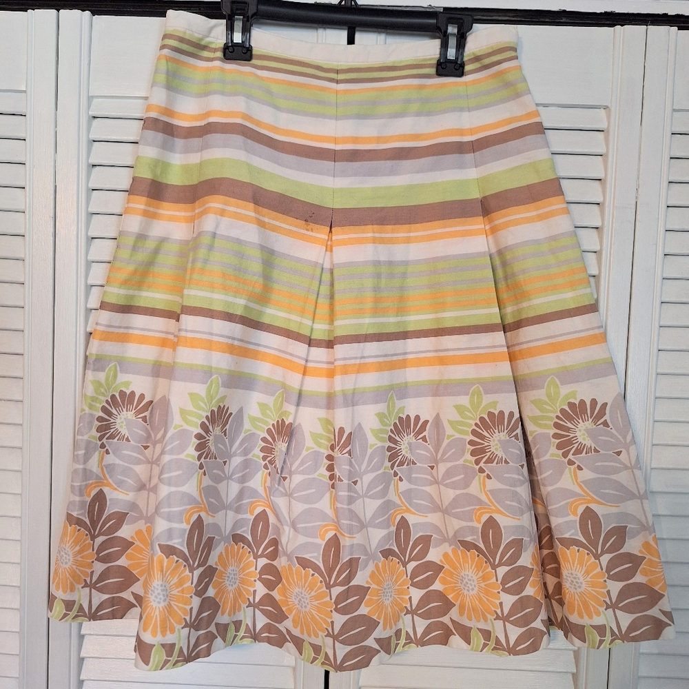 Talbots Vintage Cotton Multicolor Striped A-Line Pleated Skirt Sz 4 *D7 - Picture 2 of 4